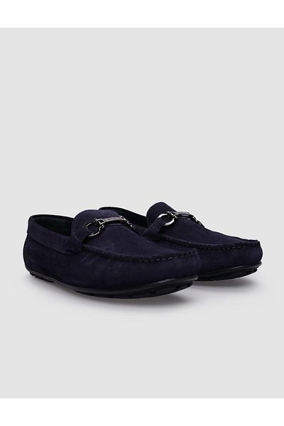 Cabani Navy Blue Suede Buckle 100% Genuine Leather Men's Loafer