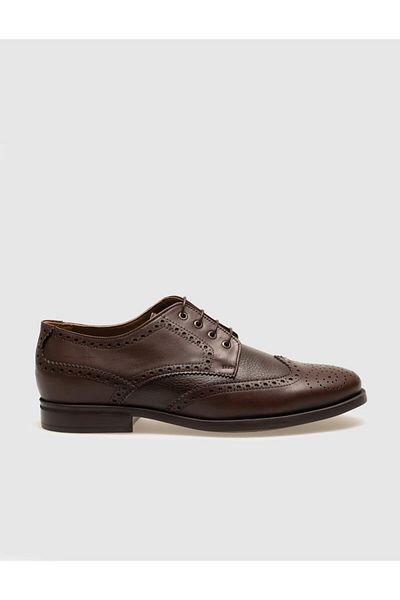 Cabani Genuine Leather Brown Lace-Up Patterned Men's Casual Shoes