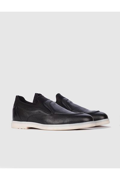Cabani Genuine Leather Black Men's Casual Shoes with Rubber Sole