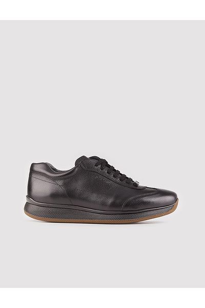 Cabani Genuine Leather Black Lace-Up Men's Casual Sports Sneakers