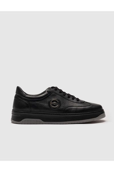 Cabani Rubber Sole Genuine Leather Black Lace-Up Men's Sports Shoes