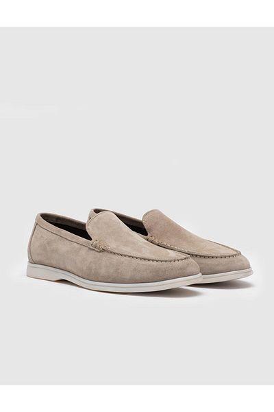 Cabani Beige Suede Genuine Leather Men's Casual Shoes