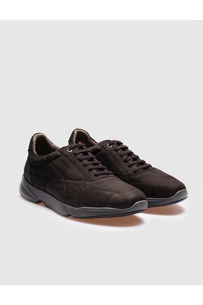 Cabani Genuine Leather Black Nubuck Lace-Up Men's Casual Shoes