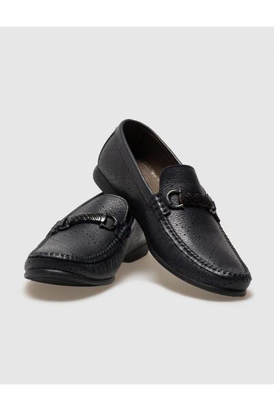 Cabani Hakiki Deri Lacivert Tokalı Erkek Loafer