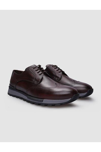 Cabani Men's Casual Shoes - 100% Genuine Leather, Brown, Lace-up