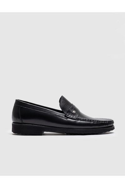 Cabani Black Genuine Leather Men's Casual Shoes