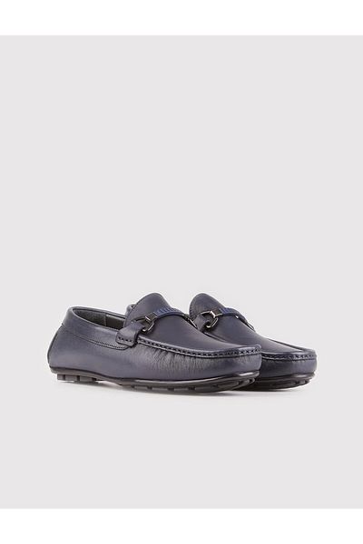 Cabani Men's Genuine Leather Specially Designed Navy Blue Loafer Shoes