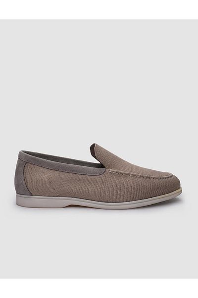 Cabani Beige Knitwear Men's Loafer - Genuine Leather Detailed
