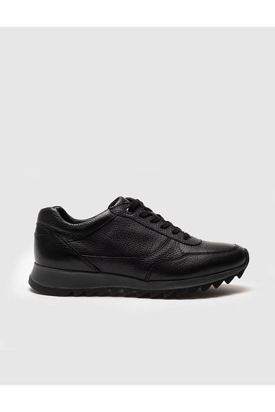 Cabani Genuine Leather Black Lace-Up Sneaker Rubber Sole Men's Sports Shoes