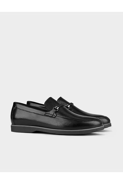 Cabani Genuine Leather Black Rubber Sole Men's Casual Shoes