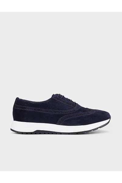 Cabani Genuine Leather Navy Blue Suede Men's Casual Shoes