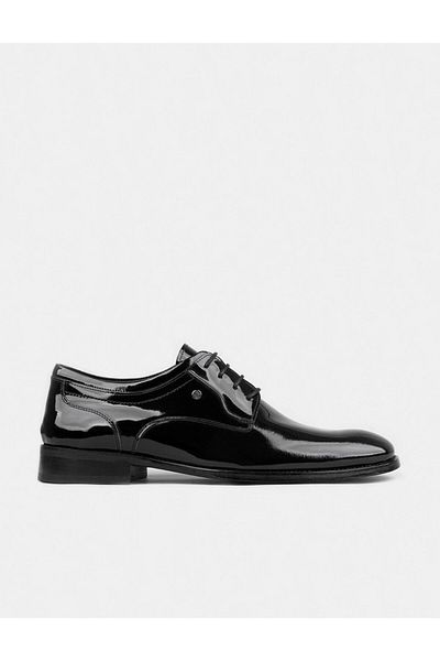 Cabani Men's Patent Leather Genuine Leather Black Laced Classic Shoes