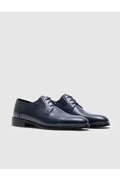 Cabani Genuine Leather Navy Blue Lace-Up Men's Classic Shoes