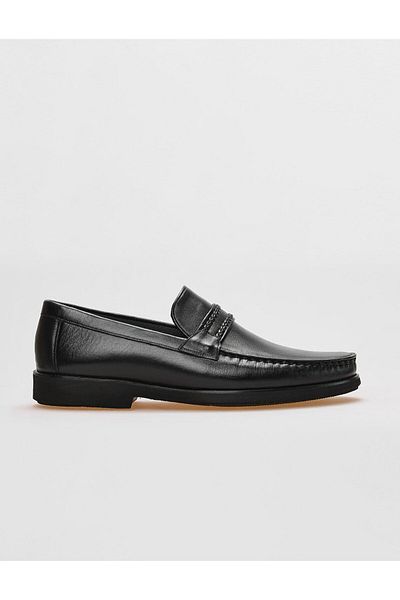 Cabani Genuine Leather Men's Classic Shoes with Black Belt Detail