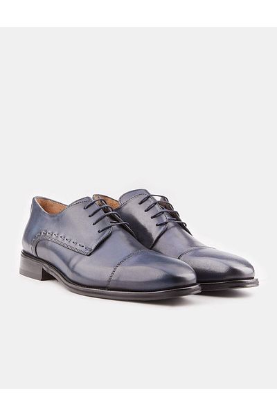 Cabani Genuine Leather Rubber Sole Navy Blue Lace-Up Men's Classic Shoes