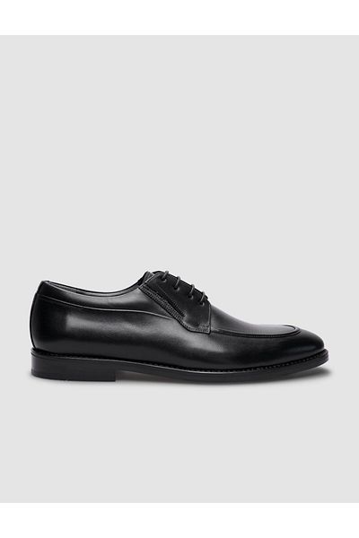 Cabani Black Genuine Leather - 100% Leather Laced Men's Classic Shoes