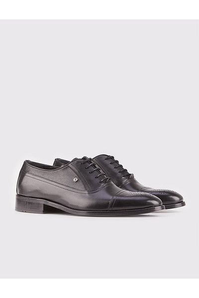 Cabani Genuine Leather Men's Classic Black Lace-Up Shoes