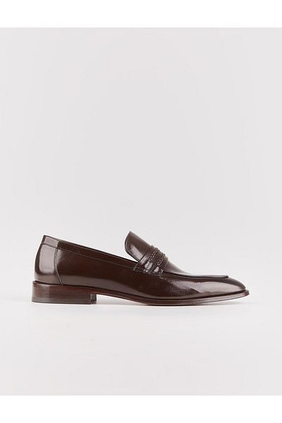 Cabani Genuine Leather Brown Men's Classic Shoes with Stitching Detail