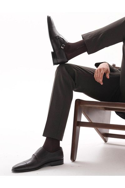 Cabani Genuine Leather Black Double Buckle Men's Classic Shoes