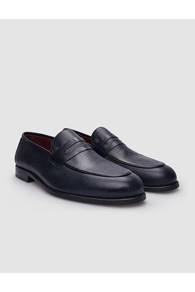 Cabani Navy Blue Men's Classic Shoes - 100% Genuine Leather, Laceless