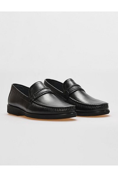 Cabani Genuine Leather Men's Classic Shoes with Black Belt Detail