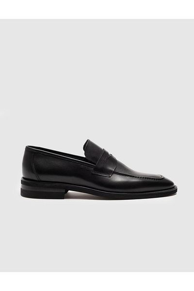 Cabani Genuine Leather Black Classic Men's Shoes with Belt Detail
