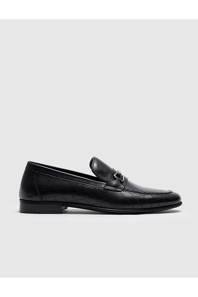 Cabani Genuine Leather Black Buckle Men's Classic Shoes
