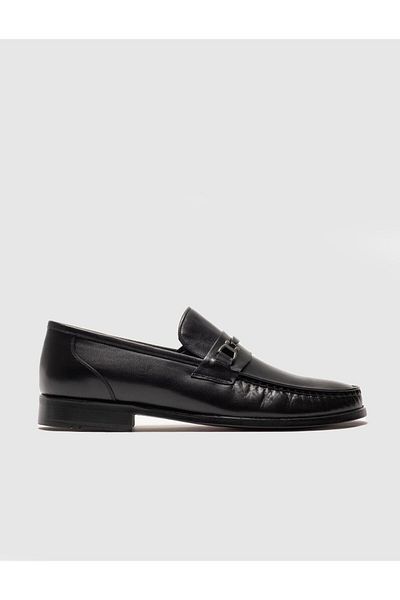Cabani Genuine Leather Black Buckle Men's Classic Shoes
