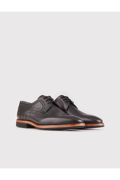 Cabani Genuine Leather Black Laced Laser Detailed Classic Men's Classic Shoes