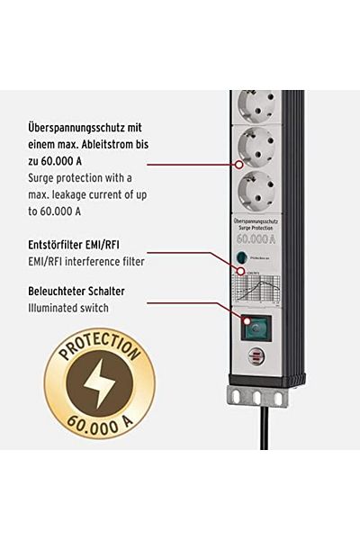 STOREMAX Svticaret Premium-Line Multi-Socket, 6-Fold, with Surge Protection, 60,000 a (19-Inch Format