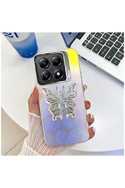 Zebana Xiaomi Mi 14T Uyumlu Kılıf Zebana Standlı Kelebek Silikon Kılıf Desen 1