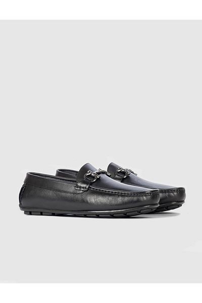 Cabani Black Genuine Leather Men's Loafer