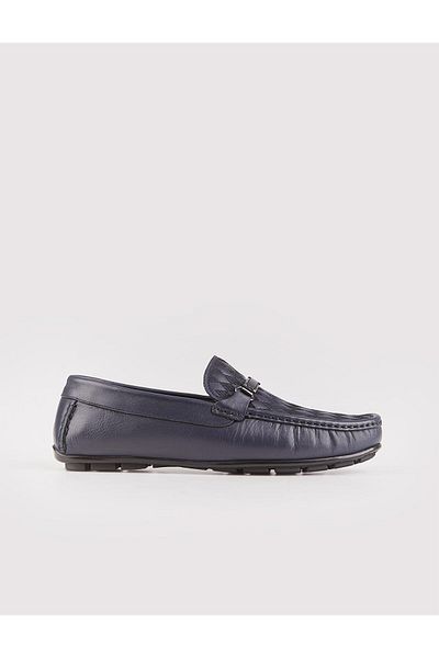 Cabani Diamond Patterned Genuine Leather Navy Blue Men's Loafer