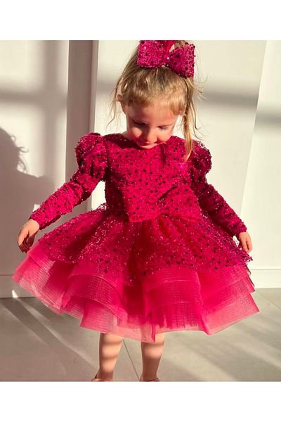 LUCCO Baby Girl Kids Special Occasion Fuchsia Sequined Birthday Dress