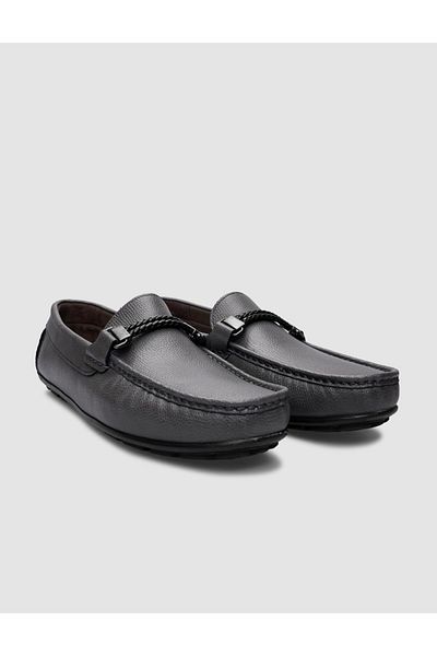 Cabani Loafer pentru bărbați din piele naturală 100% cu cataramă gri