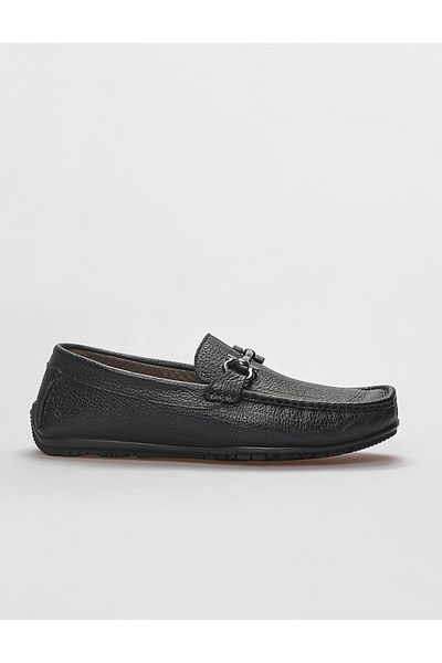 Cabani Genuine Leather Black Buckle Men's Loafer