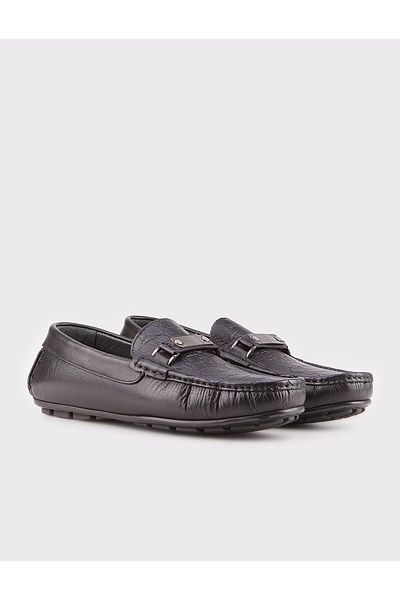 Cabani Genuine Leather Rubber Sole Black Men's Loafer Shoes