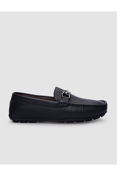 Cabani Navy Blue Genuine Leather Buckle Men's Loafer