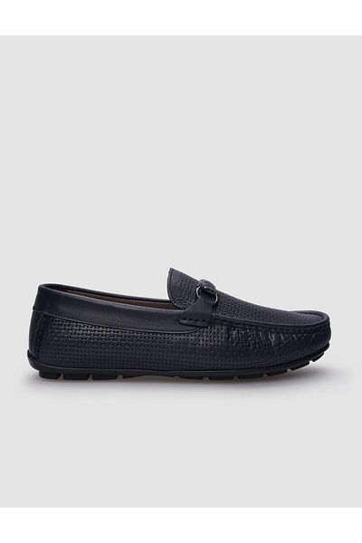 Cabani Navy Blue Buckle 100% Genuine Leather Men's Loafer