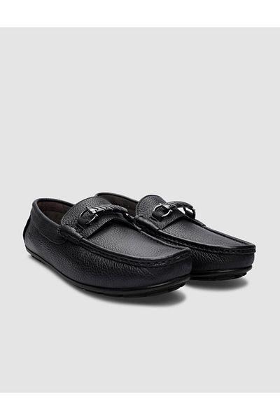 Cabani Black Genuine Leather Men's Loafer - 100% Buckle