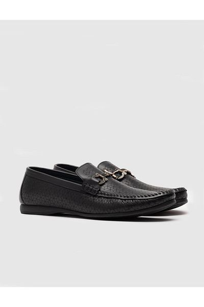 Cabani Black Genuine Leather Men's Loafer