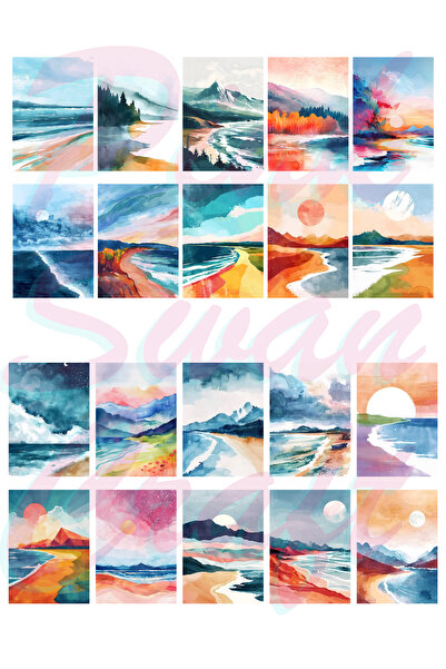 Pink Swan Craft Vintage set naljepnica sa slikama prirode u uljanim bojama, B...