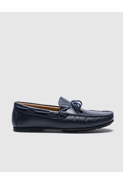 Cabani Genuine Leather Navy Blue Men's Loafer Shoes