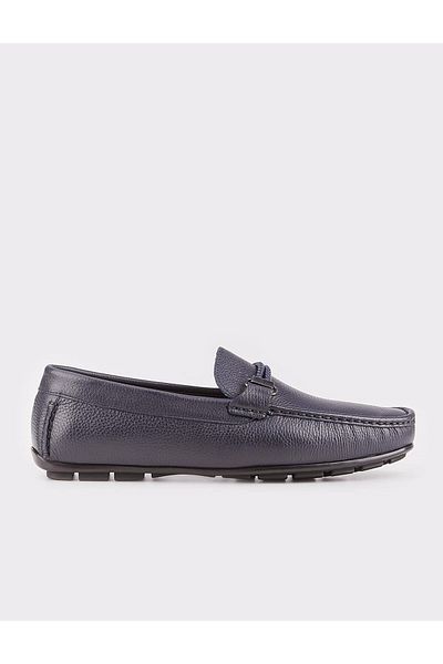 Cabani Genuine Leather Rubber Sole Navy Blue Men's Loafer