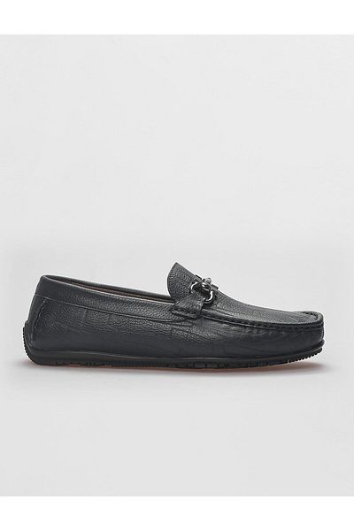 Cabani Genuine Leather Navy Blue Buckle Detailed Men's Loafer