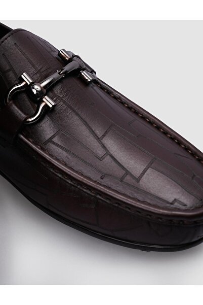 Cabani %100 Hakiki Deri Kahverengi Tokalı Desenli Erkek Loafer