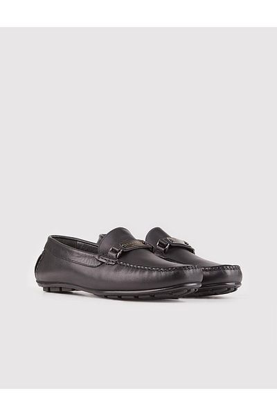 Cabani Genuine Leather Black Loafer - Men's Shoes with Rosette Accessories