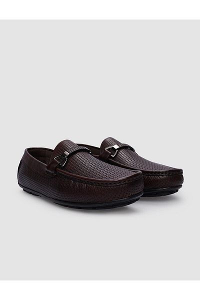 Cabani Men's Loafer - 100% Genuine Leather, Brown, Buckle
