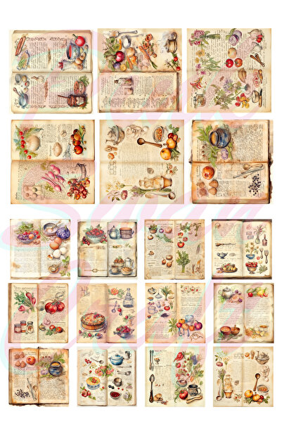 Pink Swan Craft Vintage Yemek Tarifleri Etiket Seti, Bullet Journal, Scrapboo...
