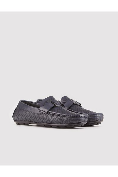 Cabani Genuine Leather Rubber Sole Navy Blue Men's Loafer Shoes